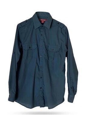 MONTAGE Tactical Button Front Work Shirt, Men’s M, Teal Blue